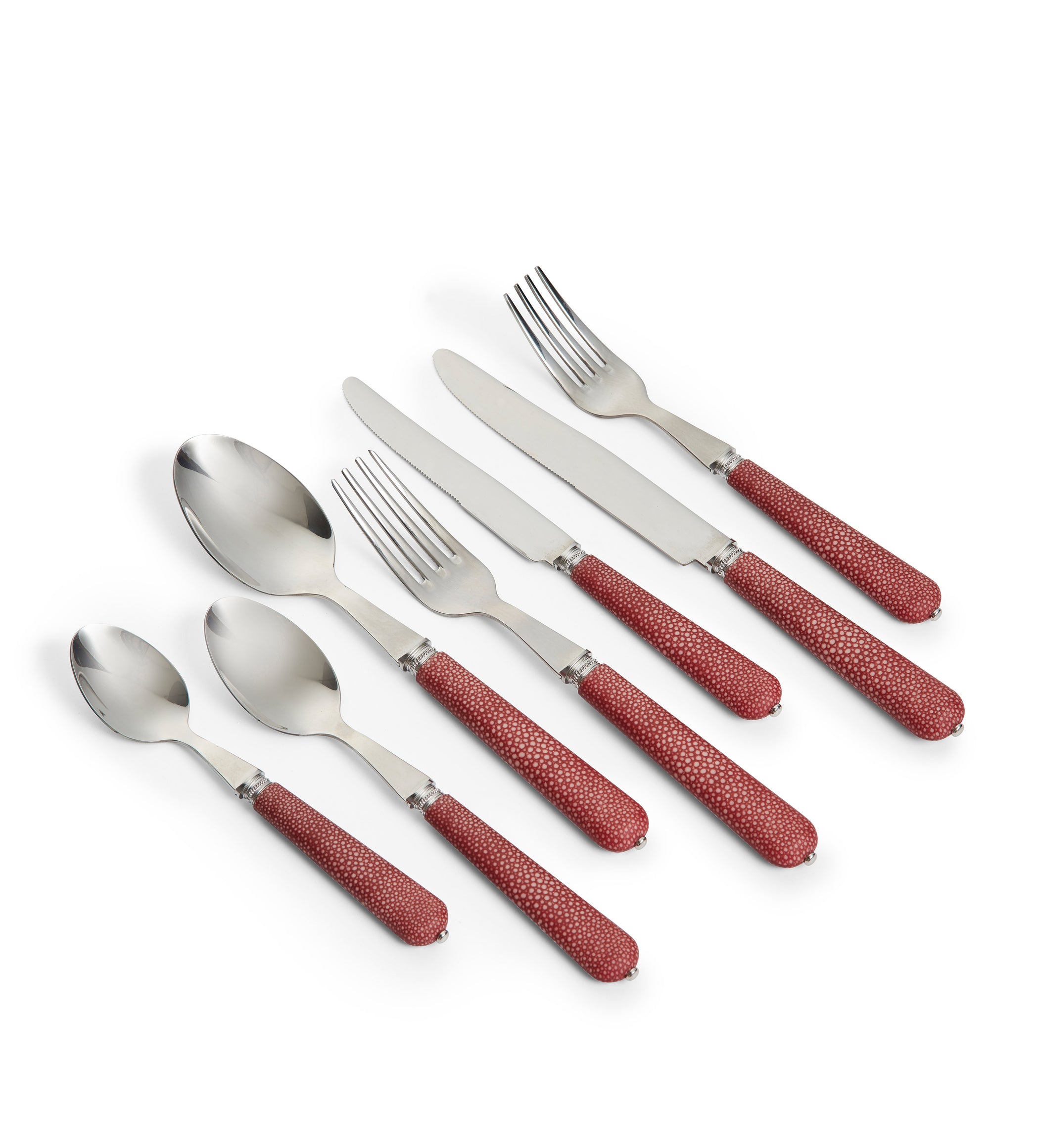 Pompadour Faux Shagreen Cutlery - 28 Piece Set - Earthy Red