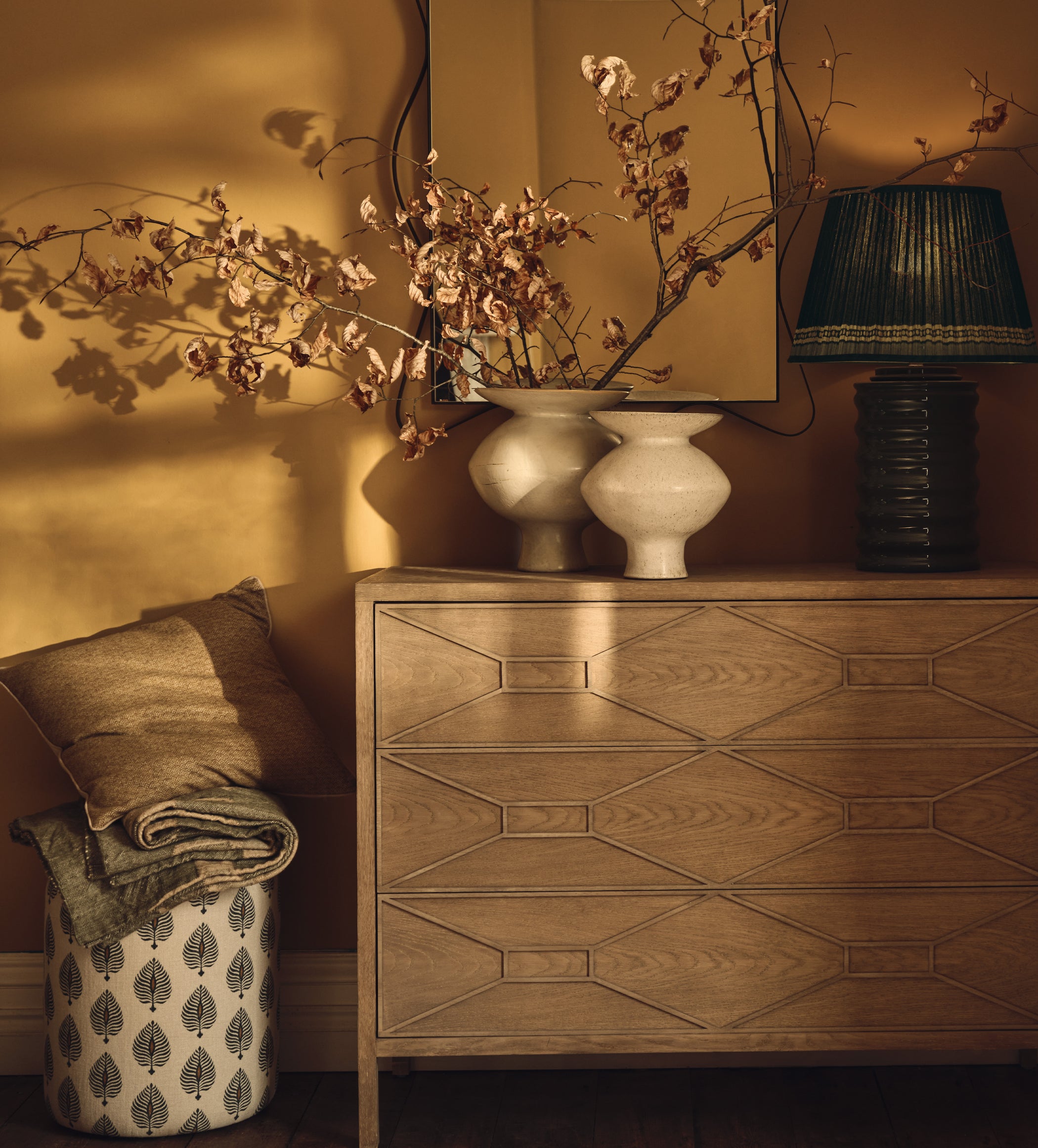 Samena Ocellus Linen Ottoman - Blue/Natural