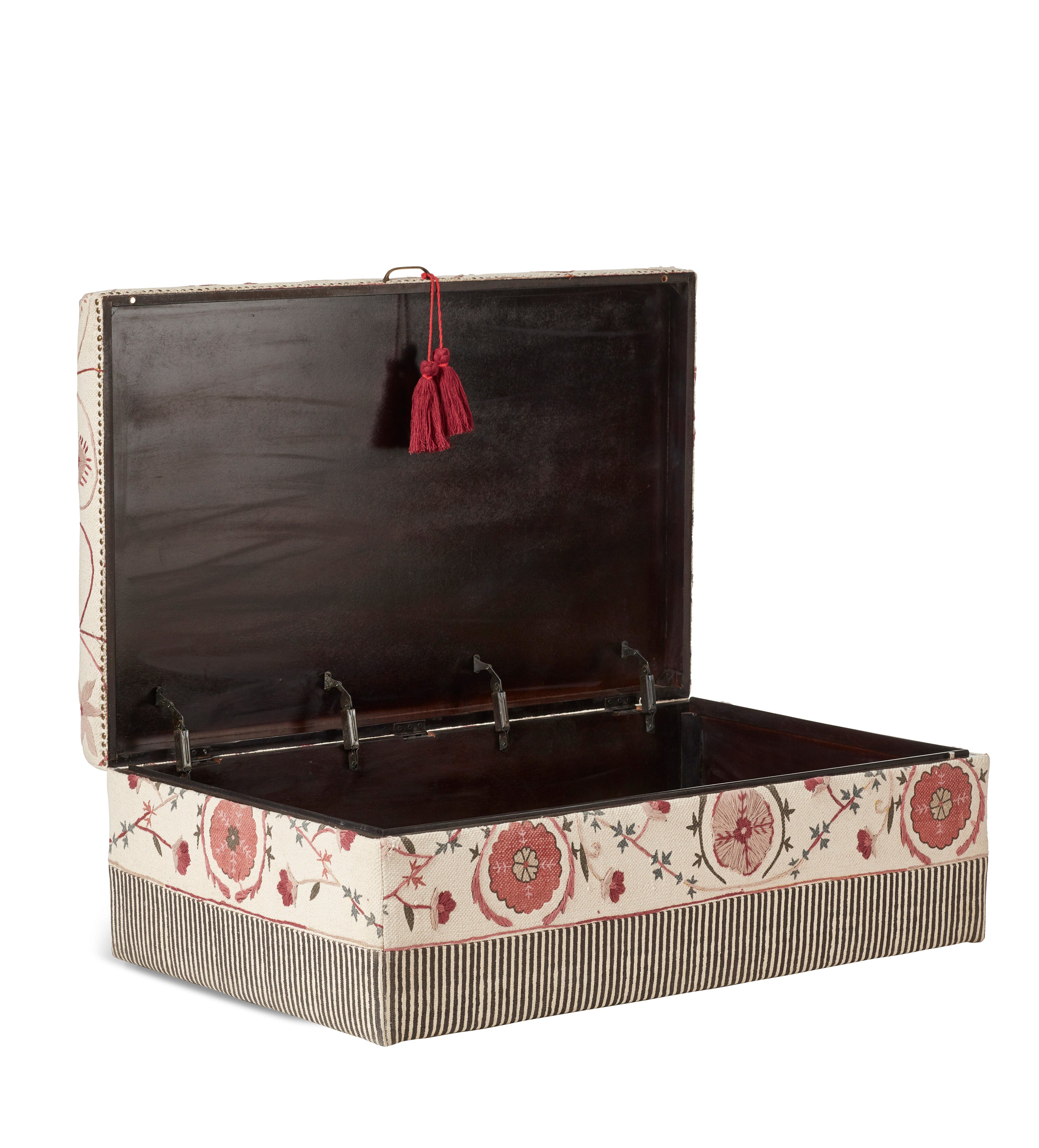 Sheki Upholstered Storage Ottoman - Charcoal/Venetian Red